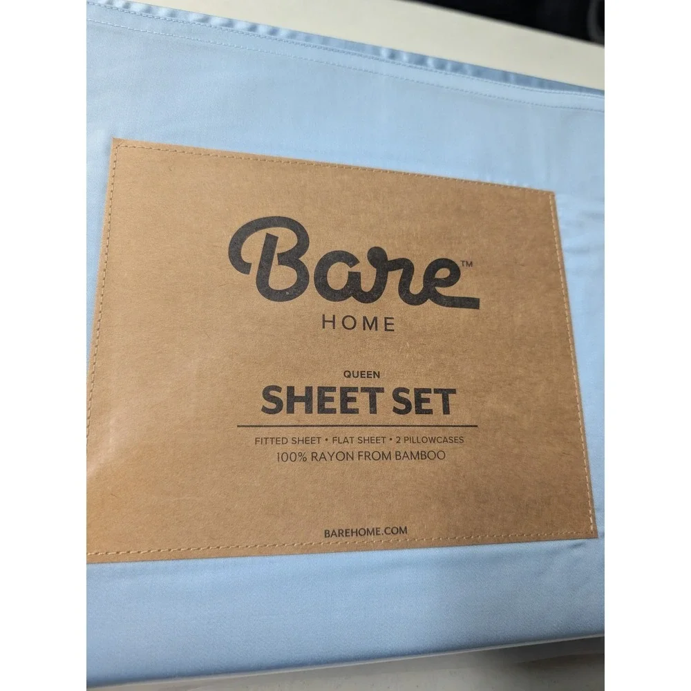 Bare Home Sheet Set Queen Blue NWT 100% Rayon from Bamboo 4 Piece Bedding